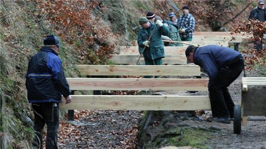 2008 lässt die Harzburg-Stiftung einen Steg über den Zulauf zum Radau-Wasserfall errichten.