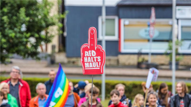 Demo am Bündheimer Schloss gegen Bundestagsabgeordnete Baum Abgesehen von ein paar teils wüsten Beleidigungen, die Demonstranten und AfD-Anhänger sich zurufen, verläuft die Veranstaltung im Schloss friedlich.
