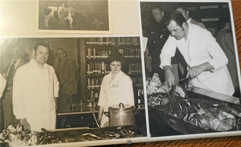 Clausthal-Zellerfeld: Achim Siemann fleischert seit 70 Jahren Achim Siemann wird oft für Veranstaltungen gebucht. Im rechten Bild zerlegt er ein Spanferkel. Foto: Repro