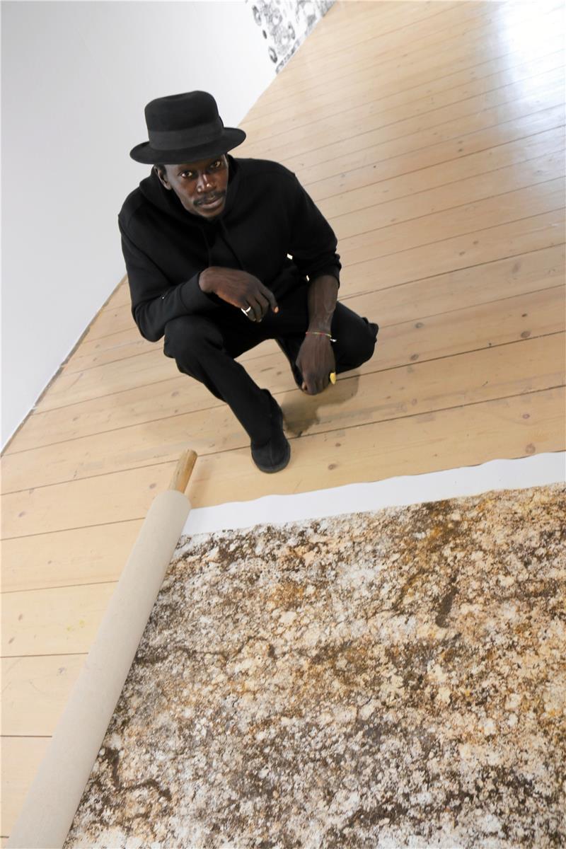 Natur und Kunst: Ausstellung im Goslarer Mönchehaus Aliou Diack gestaltete eine sieben Meter lange Leinwand, die er im Wald vergrub. Foto: Hartmann