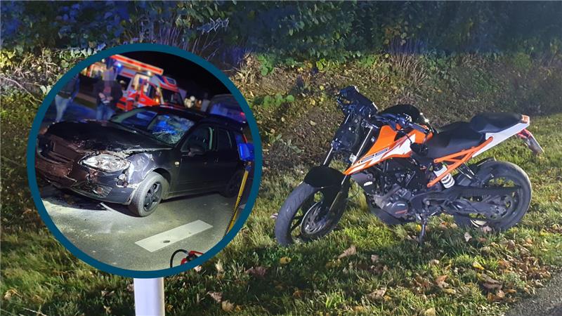 Am Auto entstand Totalschaden. Die Polizei schätzt den Schaden am Krad auf circa 1500 Euro. Fotos: Freiwillige Feuerwehr Rhüden