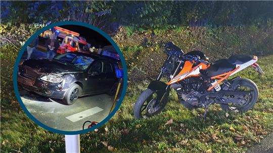 Am Auto entstand Totalschaden. Die Polizei schätzt den Schaden am Krad auf circa 1500 Euro. Fotos: Freiwillige Feuerwehr Rhüden
