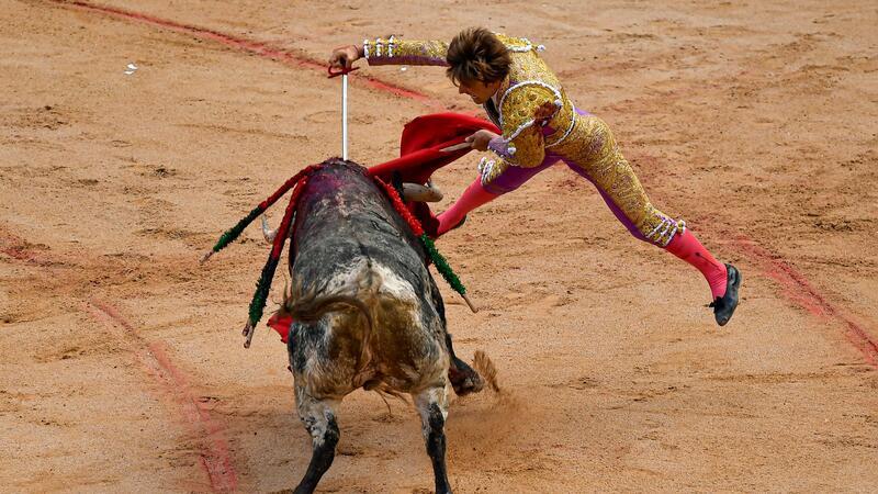 Am Ende des Stierkampfes kommt der Todesstoß mit dem Degen.