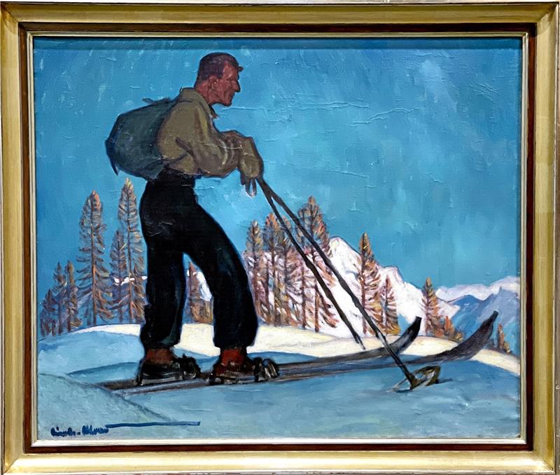 Zuwachs in der Altenauer Karl-Reinecke-Galerie Andächtiger Skiläufer im Abendlicht: Das Ölgemälde von Karl Reinecke-Altenau hängt jetzt in der Heimatstube. Foto: Privat