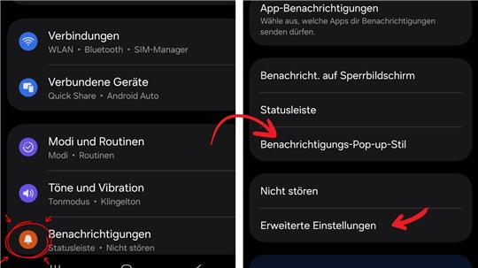 Android: Einstellungen, Benachrichtigungen, Erweiterte Einstellungen auswählen