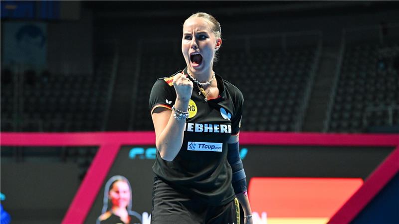 Annett Kaufmann jubelt bei der Tischtennis-EM. Mit zehn Titeln sind die deutschen Frauen Rekord-Europameisterinnen.