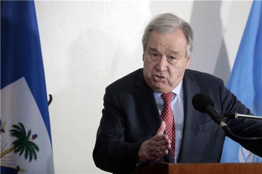Antonio Guterres, UN-Generalsekretär, während einer Pressekonferenz in Port-au-Prince, Haiti.