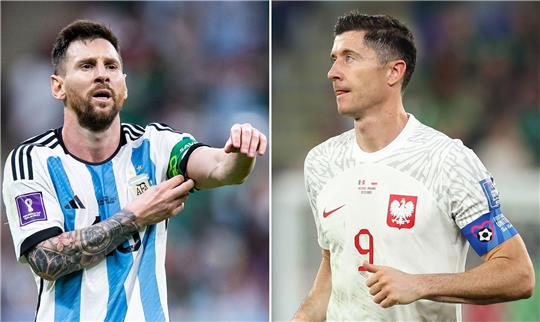 Argentiniens Lionel Messi (l) und Polens Robert Lewandowski.