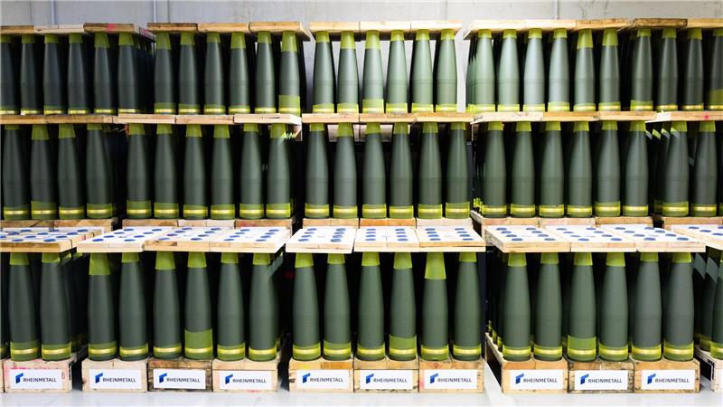 Artilleriegranaten von Rheinmetall im größten Werk der Rüstungsschmiede in Unterlüß (Niedersachsen).
