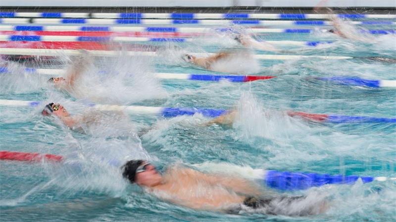 Athleten schwimmen im Becken bei der Deutschen Meisterschaft in Hannover.