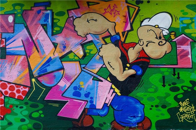 Auch beim Graffiti-Popeye darf die Pfeife im Mundwinkel nicht fehlen.  Foto: Pixabay