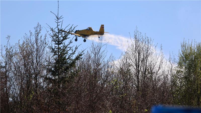 Auch ein Löschflugzeug ist im Einsatz. 