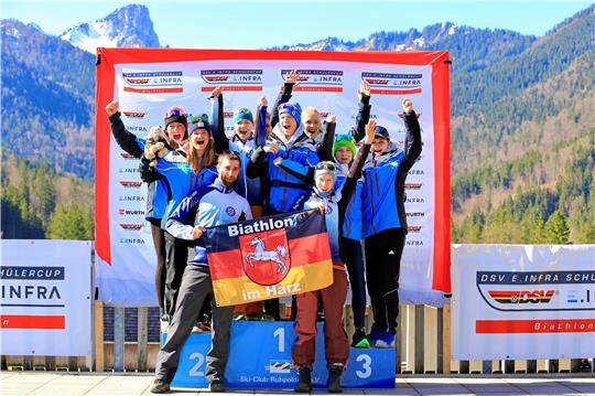 Auch wenn die ganz großen Erfolge ausblieben, herrscht beim Harzer Biathlonnachwuchs in Ruhpolding ausgelassene Stimmung. Foto: Privat