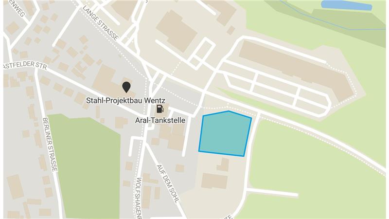 Auf der Karte ist der Standort der neuen Halle auf der Sophienhütte blau markiert.