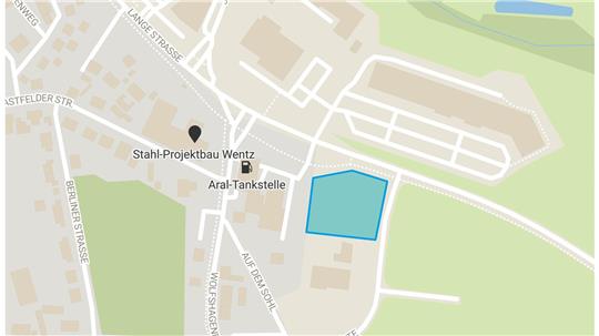 Auf der Karte ist der Standort der neuen Halle auf der Sophienhütte blau markiert.
