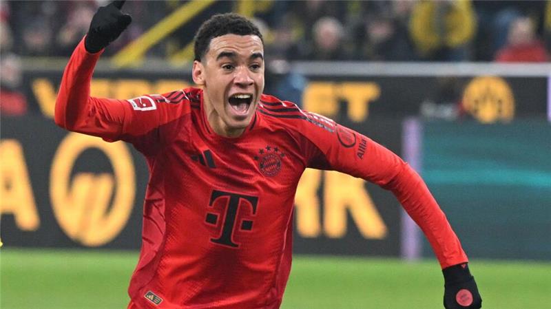 Megalast für Musiala: Bayern fehlt das Harry-Kane-Double Auf ihn kommt’s beim FC Bayern ohne Harry Kane noch mehr an: Jamal Musiala, hier beim Torjubel nach dem Kopfball zum 1:1 in Dortmund.