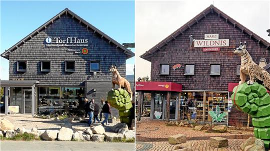 Aus alt mach neu: Eine rote Banderole und ein neuer Schriftzug sollen das Besucherzentrum auf Torfhaus schon von Weitem erkennbar machen. Fotos: Knoke/Nationalpark