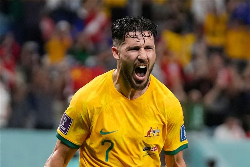 Geheimfavorit gescheitert: Leckie schießt Dänemark raus Australiens Mathew Leckie jubelt nach seinem Tor zum 1-0.