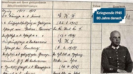 Auszug aus einer 74 Seiten starken Personalakte: Für Hans Krebs ist neben seinem Passfoto verzeichnet, wo er während des Ersten Weltkriegs eingesetzt war und welche Auszeichnungen er erhalten hat.