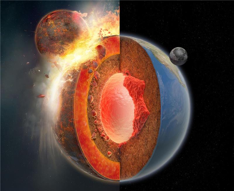 Bei dem Einschlag des Himmelskörpers Theia mit der Ur-Erde entstand der Mond.