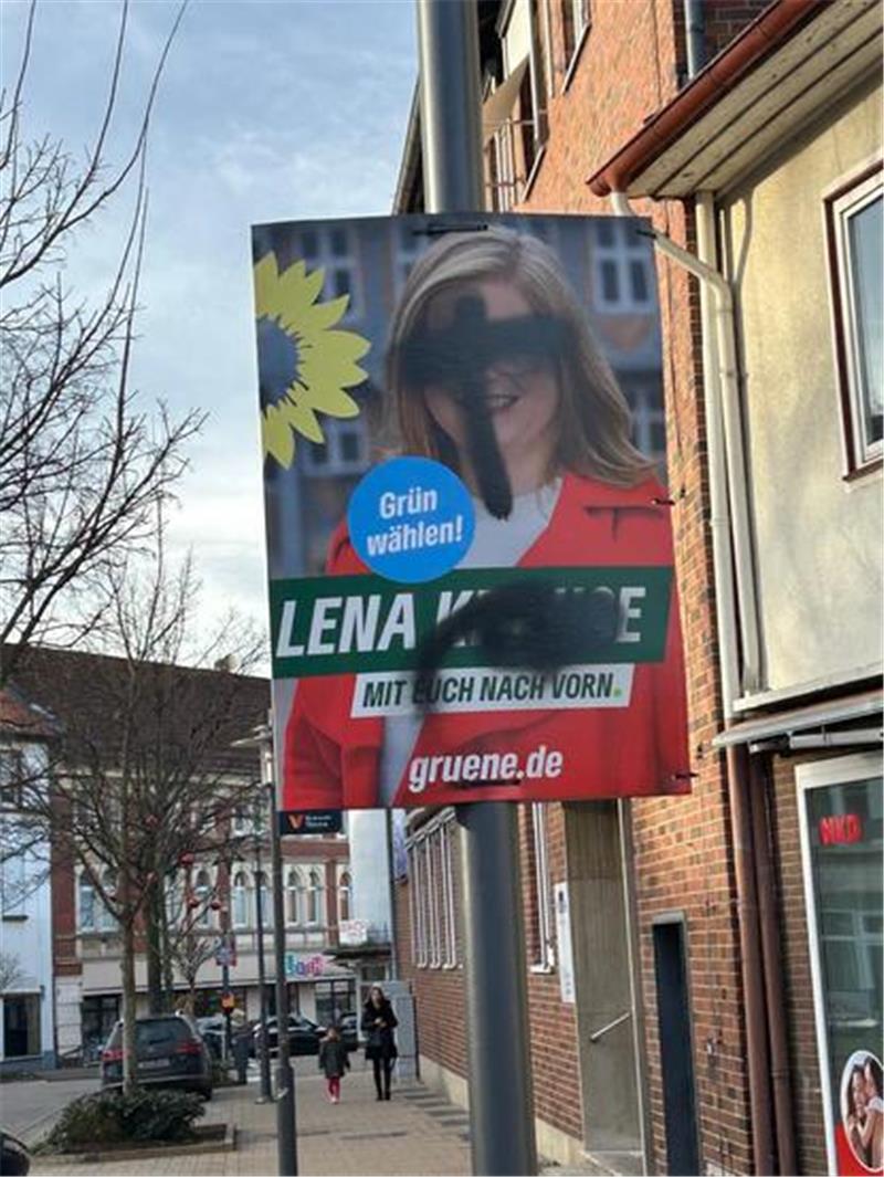 Beschmiertes Grünen-Plakat in Seesen.