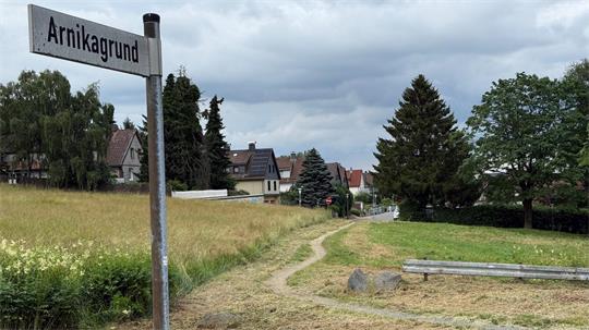 Das Foto zeigt einen Trampelpfad zwischen zwei Straßen.