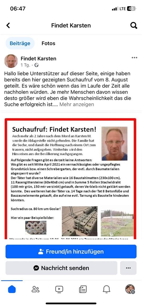 Erneuter Suchaufruf im Mordfall Karsten M. aus Groß Döhren