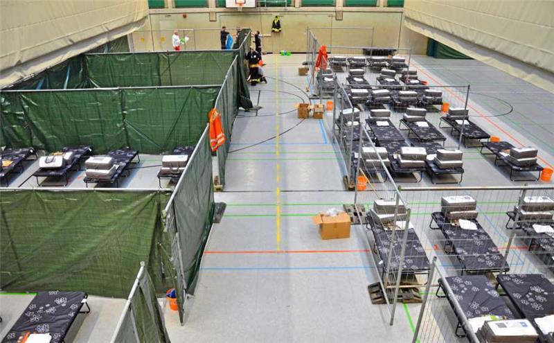 Blick in die Lindenberghalle vor Ankunft der Flüchtlinge.  Foto: privat