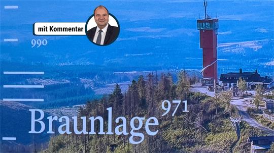 Das Foto zeigt den Wurmberg und den Schriftzug Braunlage mit einem Höhenmesser.