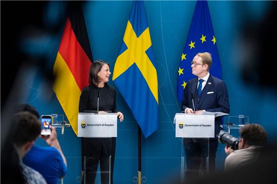 Bundesaußenministerin Annalena Baerbock und ihr schwedischer Amtskollege Tobias Billström in Stockholm.