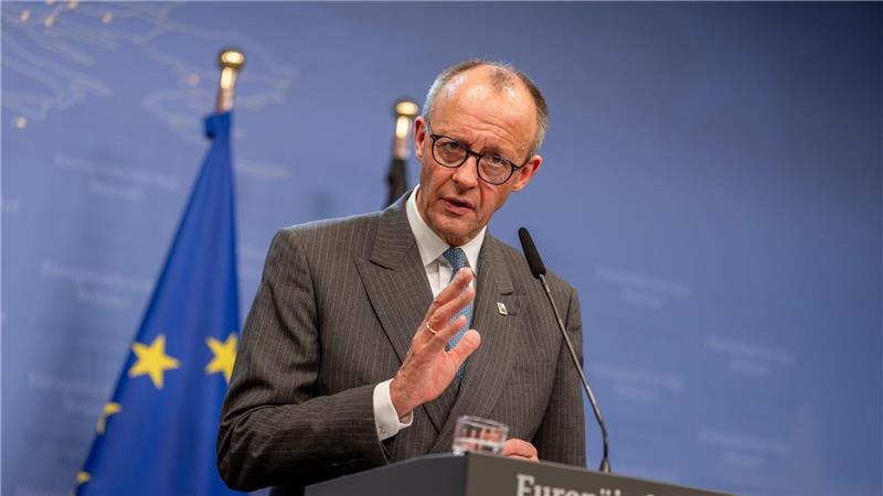 Bundeskanzler Friedrich Merz spricht bei der Pressekonferenz nach dem EU-Gipfel.