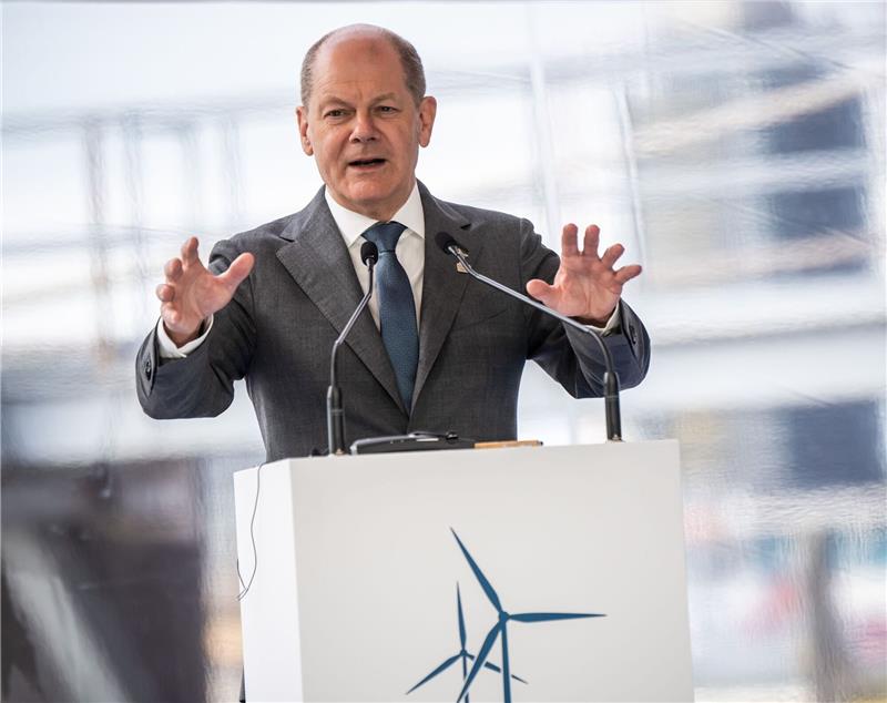 Windenergie in der Nordsee soll boomen Bundeskanzler Olaf Scholz spricht beim Nordseegipfel in Ostende.