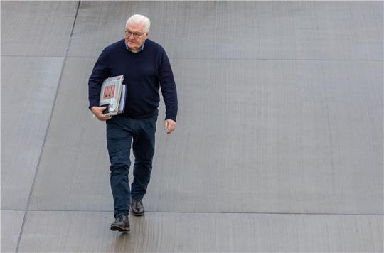 Bundespräsident Frank-Walter Steinmeier auf dem Weg zum Flugzeug.