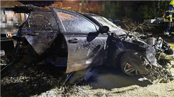 Das Auto landete auf einem Privatgrundstück.