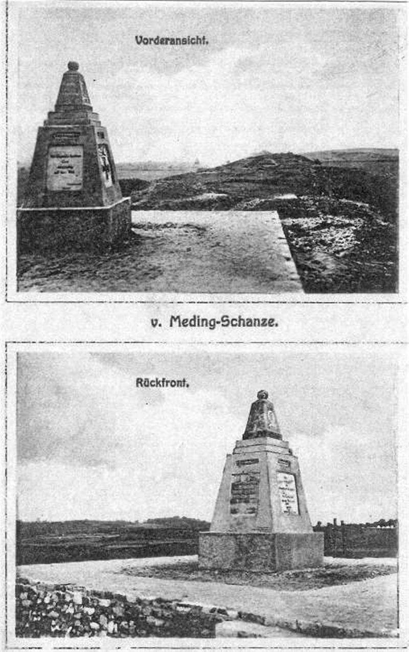 Das Ehrenmal inmitten der Medingschanze bei Halberstadt auf einer fast 100 Jahre alten Postkarte...