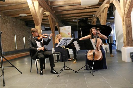 Das SoloWay-Trio im Vienenburger Burgsaal: Andrii Uhrak (von links), Olena Miso und Vita Peterlin. Foto: Hartmann