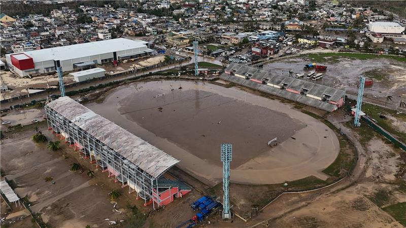 Das Stadion in Montego Bay ist nach dem Hurrikan Melissa überflutet.