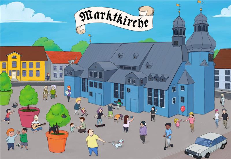 Kunstprojekt: Femina Clausthal-Zellerfeld sucht kreative Köpfe Das erste Bild des Wimmelbuchs zeigt die Clausthaler Marktkirche zum Heiligen Geist.