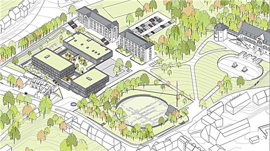 Das geplante Pfalzquartier von oben: Wie sieht die Zukunft des Projektes nach dem Ausstieg des Investors aus?