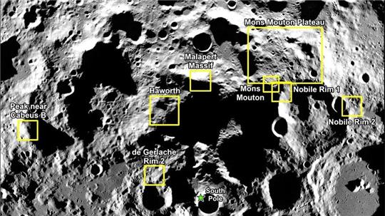 Das von der Nasa zur Verfügung gestellte Bild zeigt neun potenzielle Landegebiete.