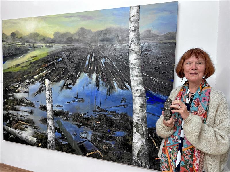 St. Andreasberg: Werke über ein komplexes Verhältnis Den Andreas-Kunstpreis 2023 erhält die Malerin Viktoria Diehn aus Worpswede für ihr Mixed-Media-Gemälde „Norddeutsche Naturlandschaft“. Archivfoto: Schlegel