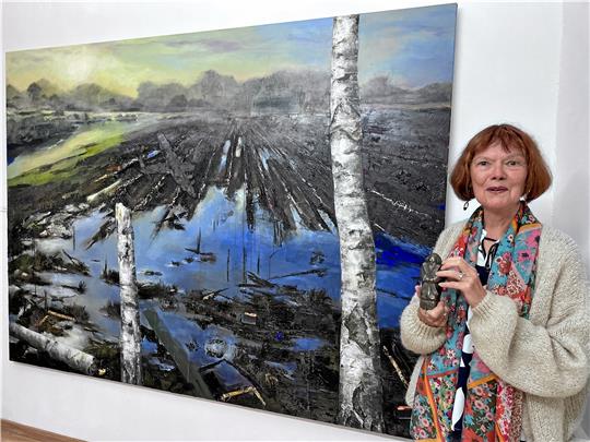 Den Andreas-Kunstpreis 2023 erhält die Malerin Viktoria Diehn aus Worpswede für ihr Mixed-Media-Gemälde „Norddeutsche Naturlandschaft“. Archivfoto: Schlegel