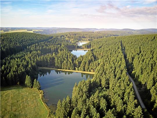 Denkmal- und Landschaftsschutz plus Trinkwasser: Die Auerhahn-Kaskade mit sechs Teichen – Flöß- und Grumbacher Teiche sowie Auerhahn-Teich – ist ein Weltkulturerbe-Teil der Oberharzer Wasserwirtschaft.  Archivfoto: Welterbestiftung/Sobotta