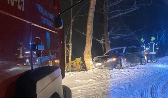 Der 22-jährige Mann aus Magdeburg fährt mit dem voll besetzten BMW frontal gegen einen Baum.  Foto: Feuerwehr