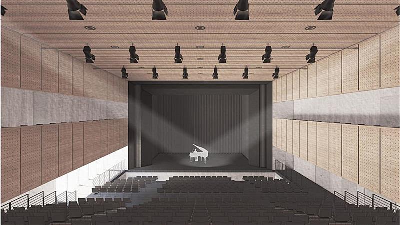 Goslarer Pfalzquartier: In jedem Winkel wird geplant Der Entwurf zeigt einen Blick über die Stuhlreihen auf die Bühne der künftigen Stadthalle.
