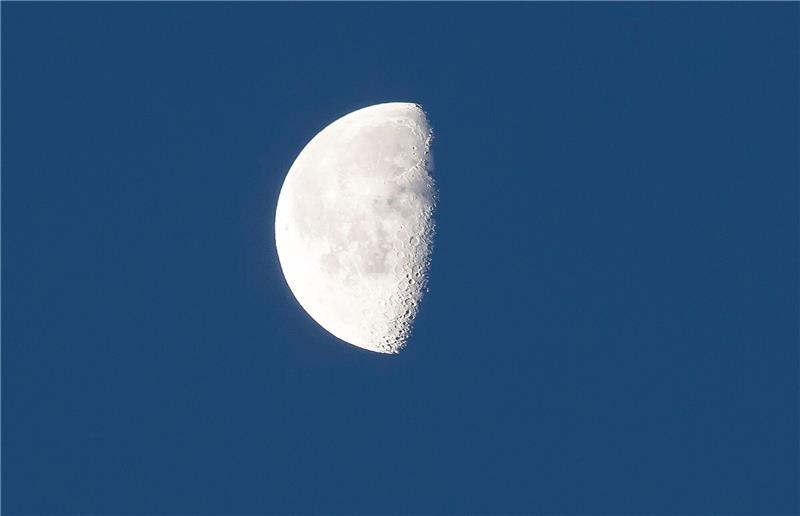 Was wäre, wenn es den Mond nicht gäbe? Der Halbmond ist am frühen Morgen über Berlin zu sehen.