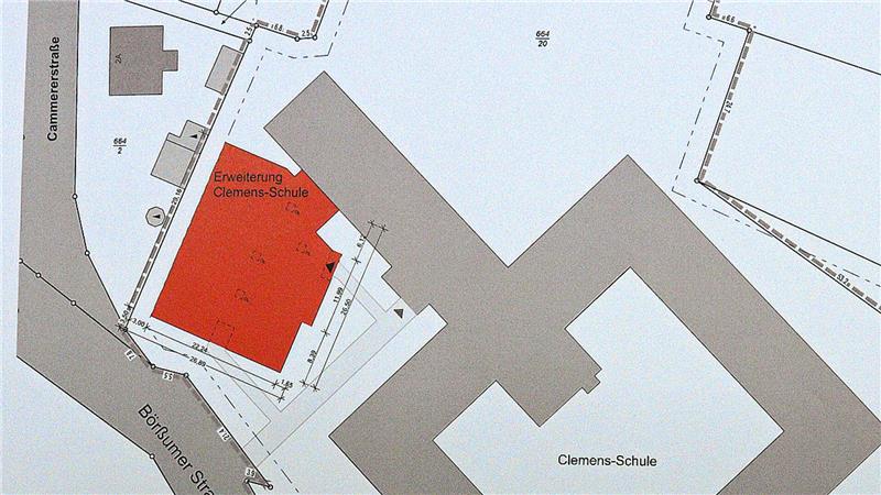 Lageplan der Clemens-Schule in Hornburg, im westlichen Bereich entsteht der Erweiterungsbau