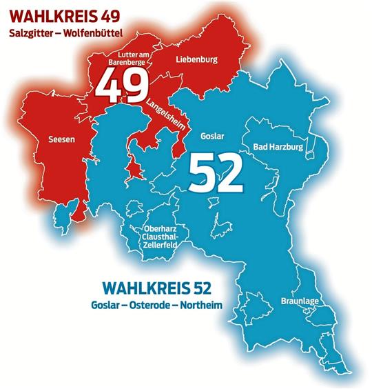 Der Landkreis Goslar ist in zwei Wahlbereiche aufgeteilt.