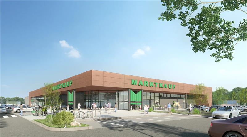 Der Marktkauf-Neubau mit einer Verkaufsfläche von rund 5.000 Quadratmetern soll sich fortschrittlich und nachhaltig zeigen. Foto: Architekturbüro HMTA / Edeka Minden-Hannover.