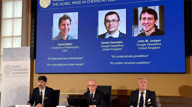Chemie-Nobelpreis für Vorhersage und Bau von Proteinen Der Nobelpreis für Chemie geht in diesem Jahr zu einer Hälfte an David Baker (USA), zum anderen Teil zusammen an Demis Hassabis und John Jumper, die beide in Großbritannien arbeiten.